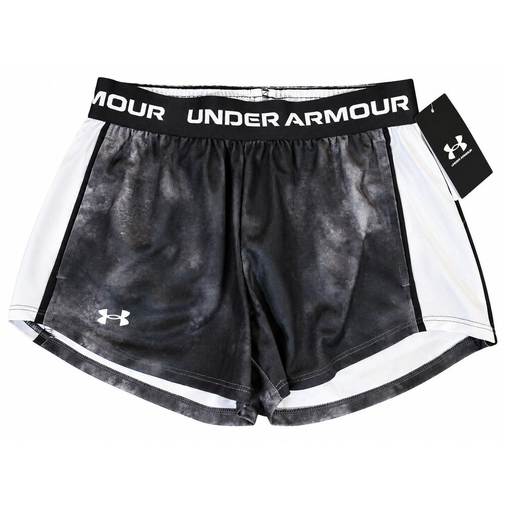 Under Armour Girls Black Athletic Shorts Youth Medium White Stripe Running Gym